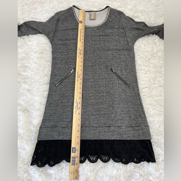 Anthropologie | Dolan | Fiona Gray Knit Black Lace Trim Shift Dress - Picture 7 of 7